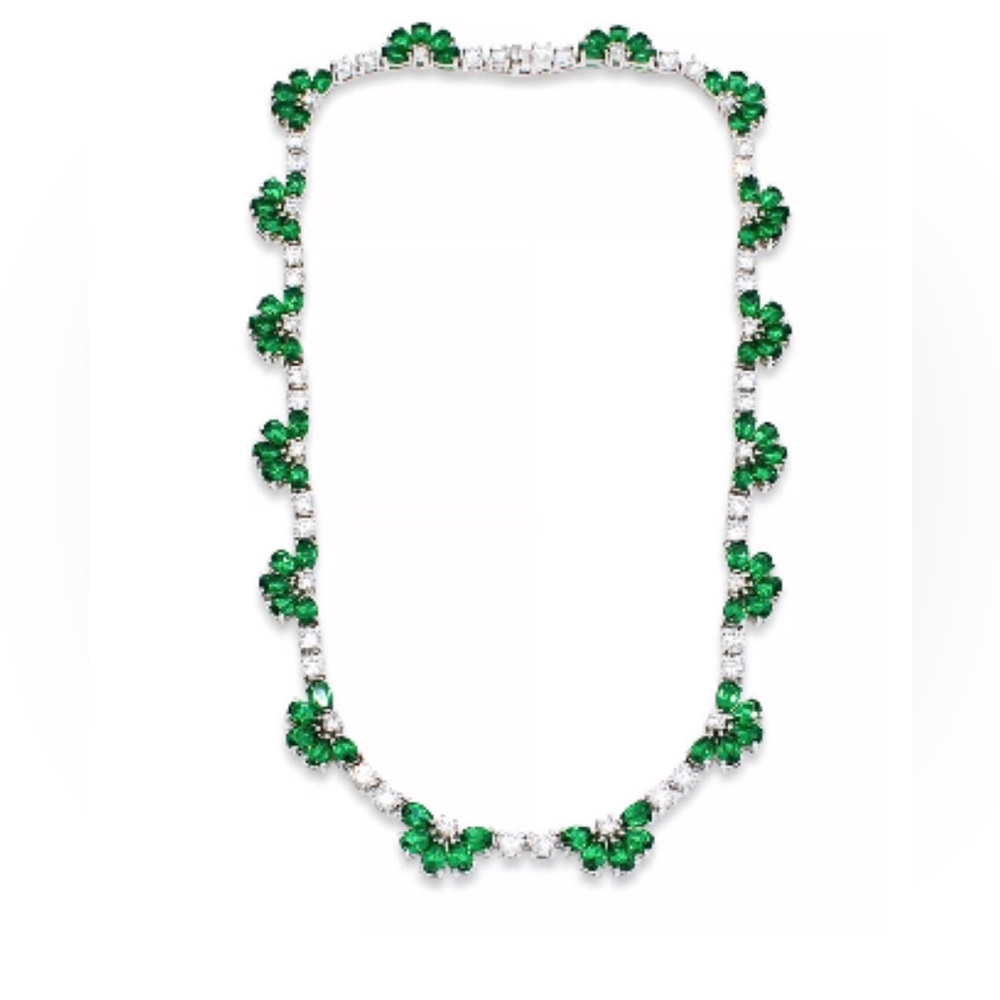 Vintage Ross-Simon’s CZ Emerald Green 925 Stirling Silver Necklace